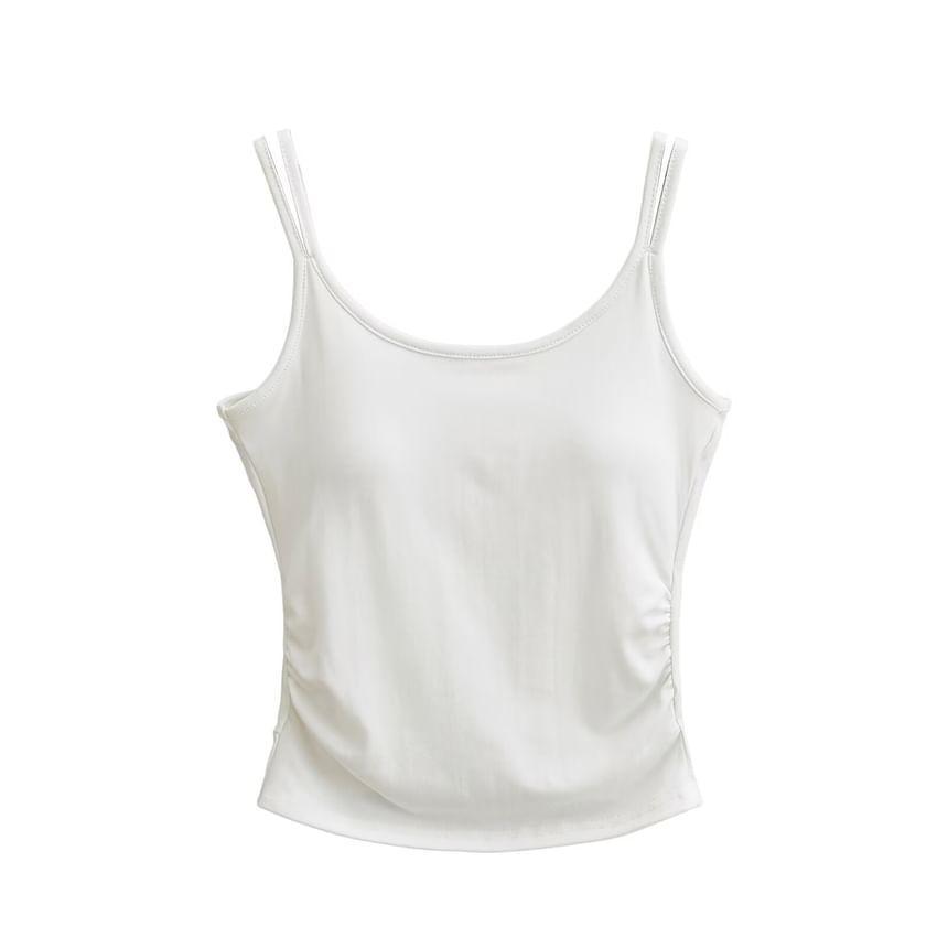 Scoop Neck Plain Ruched Padded Open Back Crop Cami Top Product Image