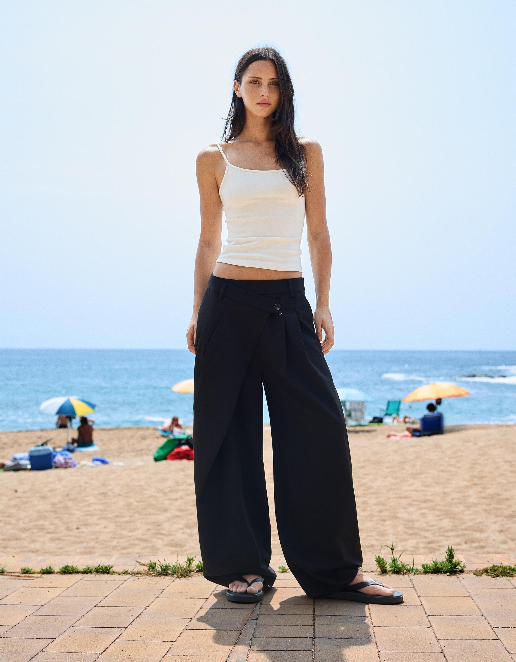 Tailored pants with crossover waistband Product Image