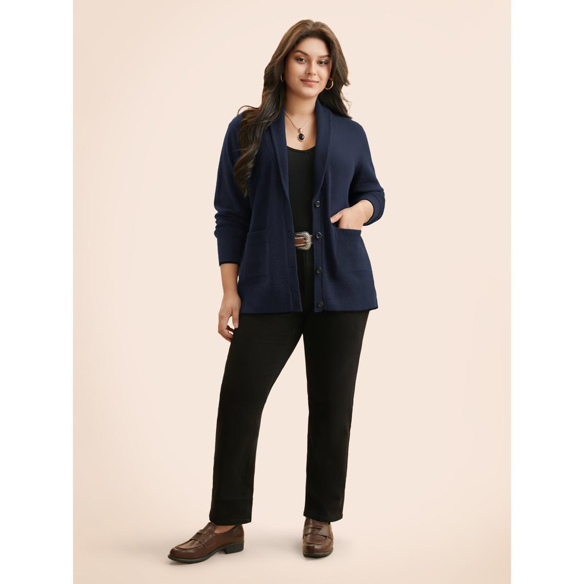 Plus Size Supersoft Essentials Solid Shawl Collar Cardigan Indigo Women Casual Loose Long Sleeve Everyday Cardigans BloomChic 14-16/1X Product Image