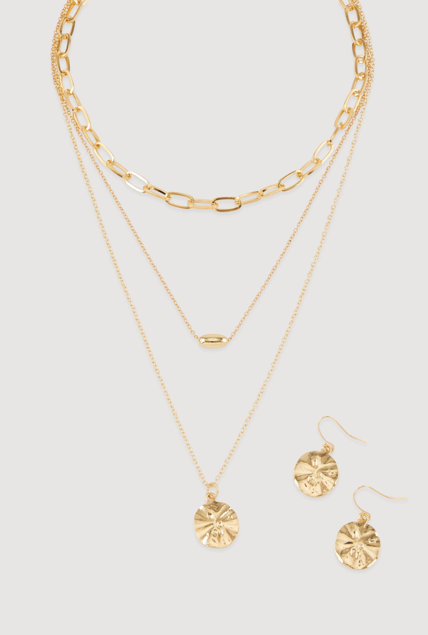Heart Charm Layered Necklace and Hoop Earring Trio Set Female Product Image