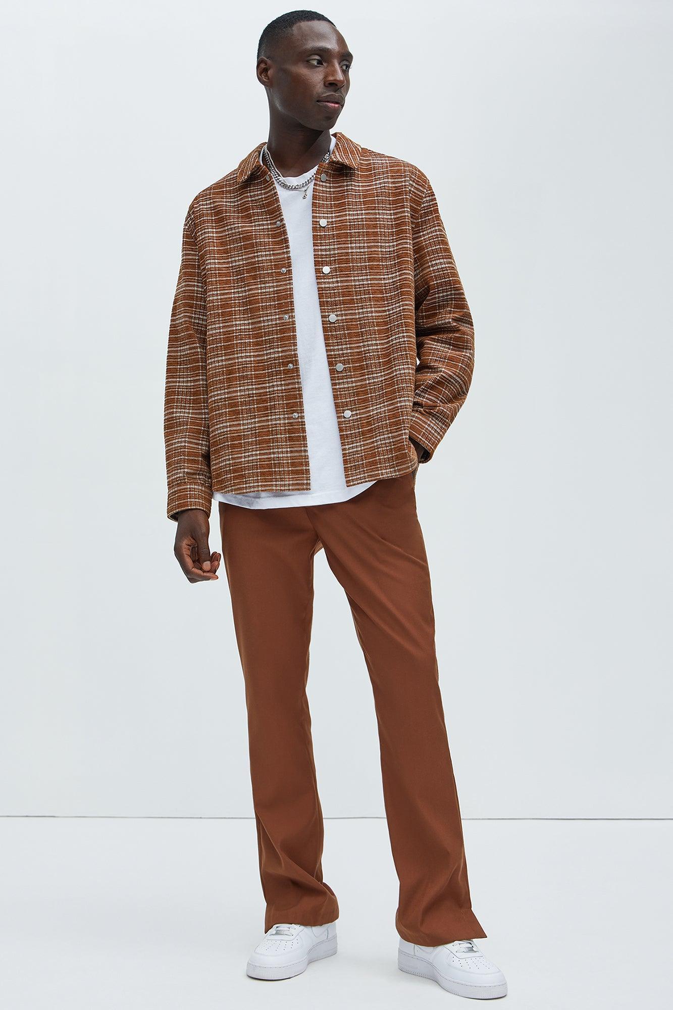 Walter Textured Plaid Button Up Shirt - Brown Combo Product Image