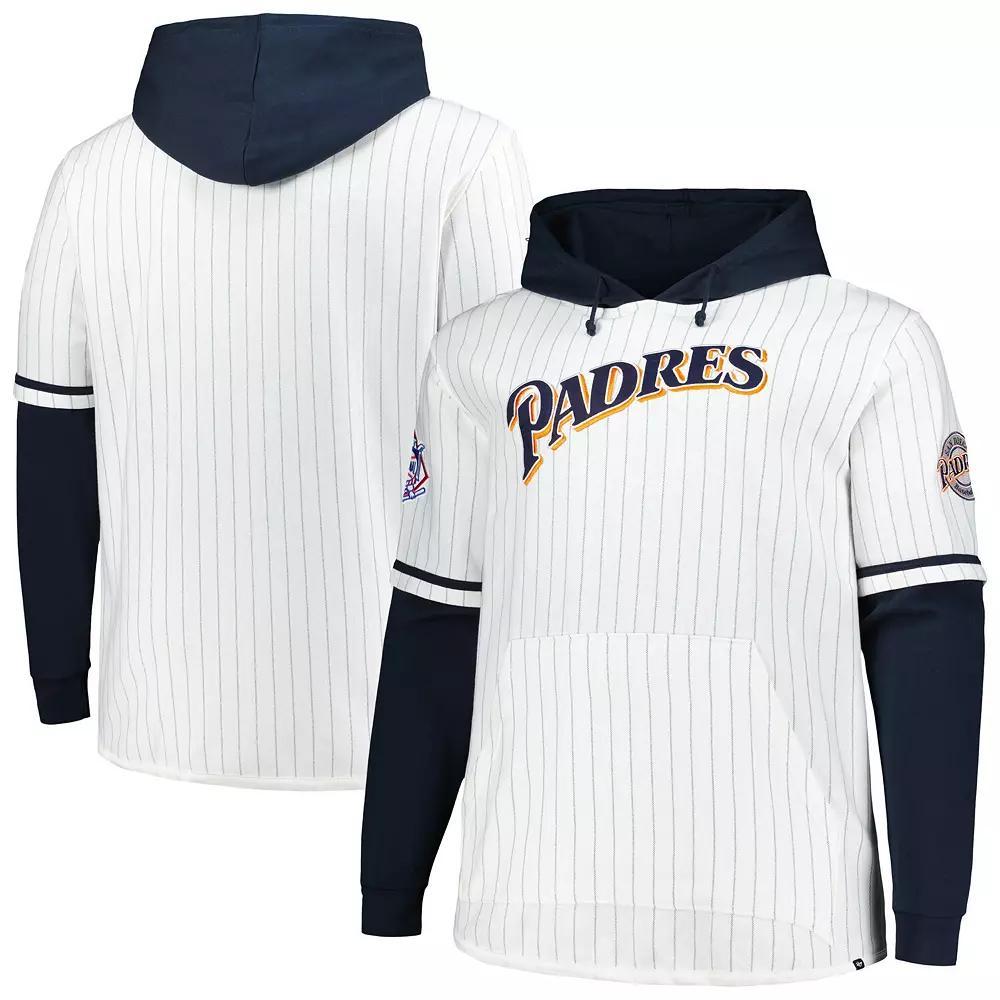 Men's '47 White San Diego Padres Big & Tall Pinstripe Double Header Collection Pullover Hoodie, Size: 4XLT Product Image