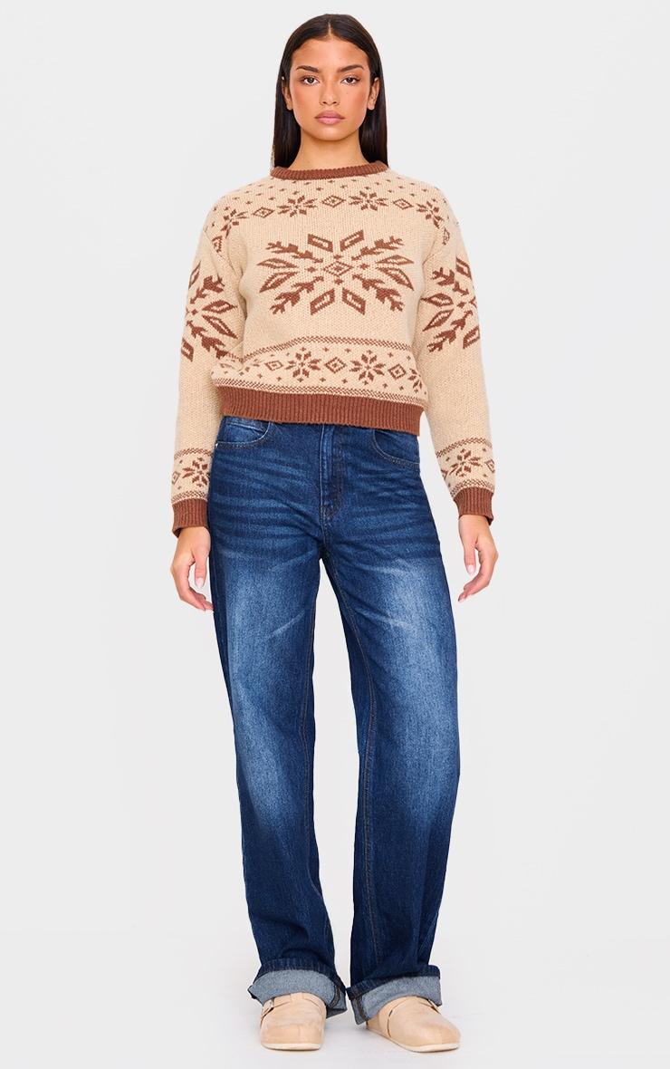 Mocha Fairisle Printed Oversized Knitted Christmas Sweater Product Image