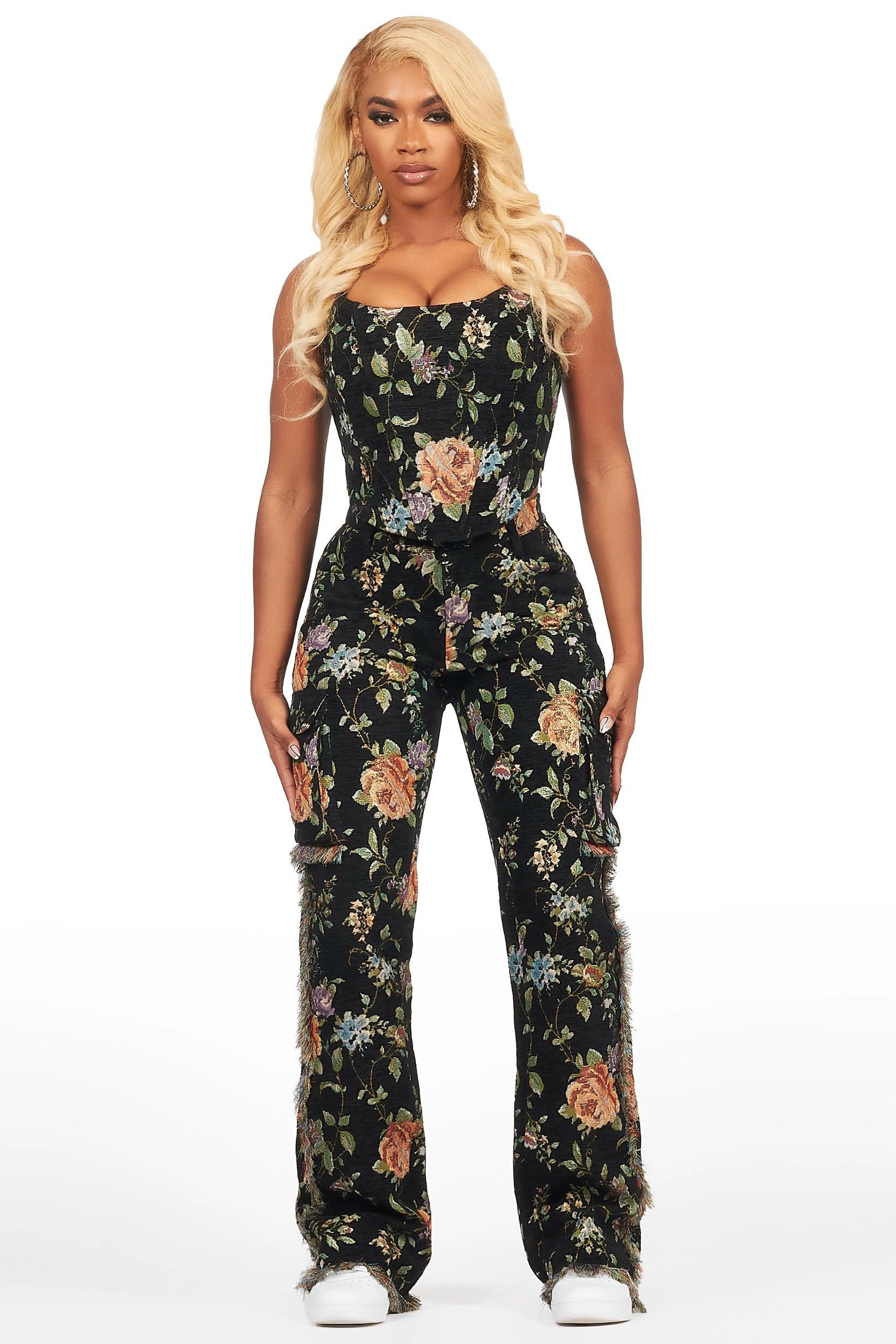 Marionna Black Tapestry Stacked Pant Female Product Image