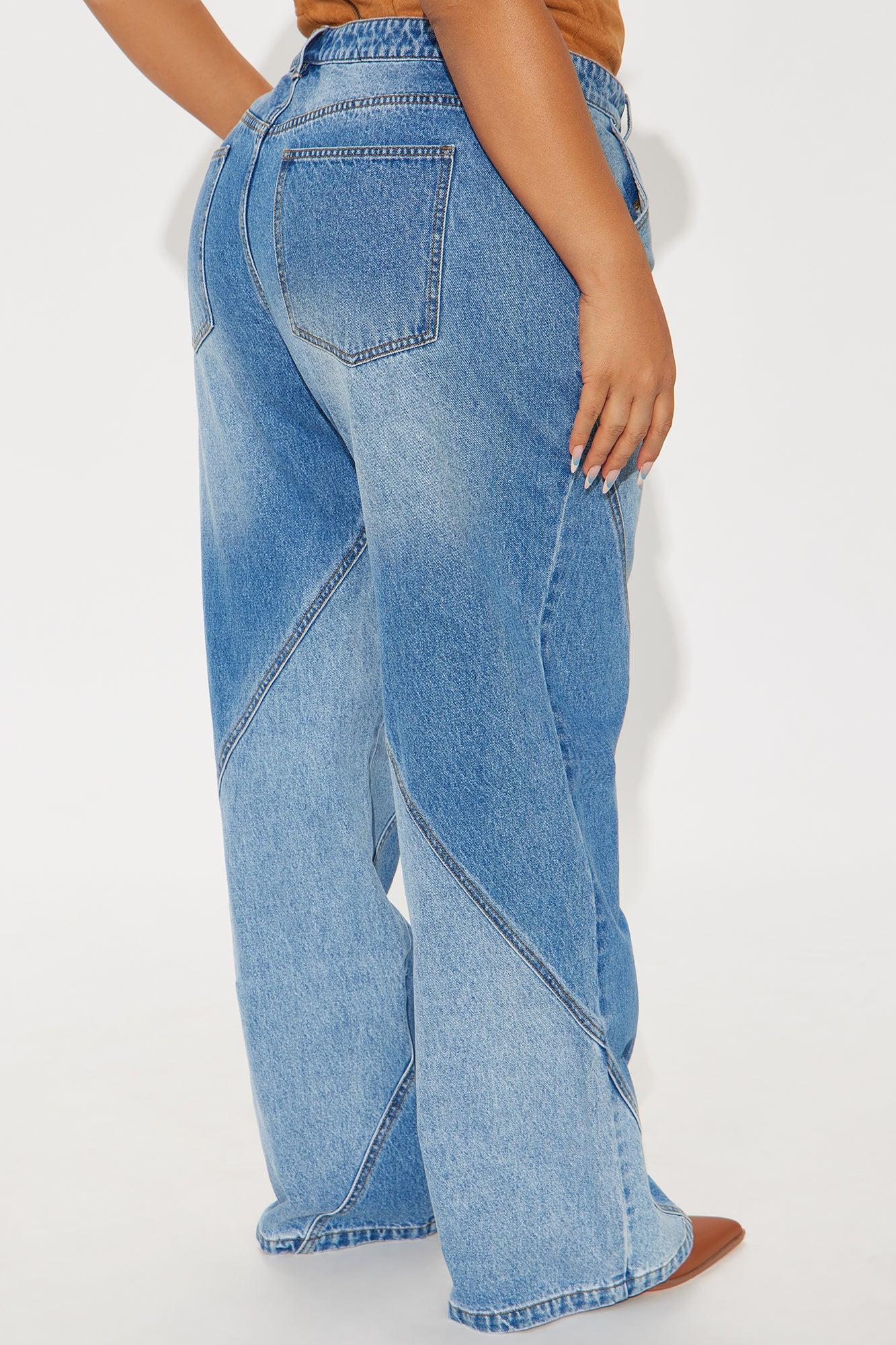 Oui Oui Two Tone Wide Leg Jeans - Light Blue Wash Product Image
