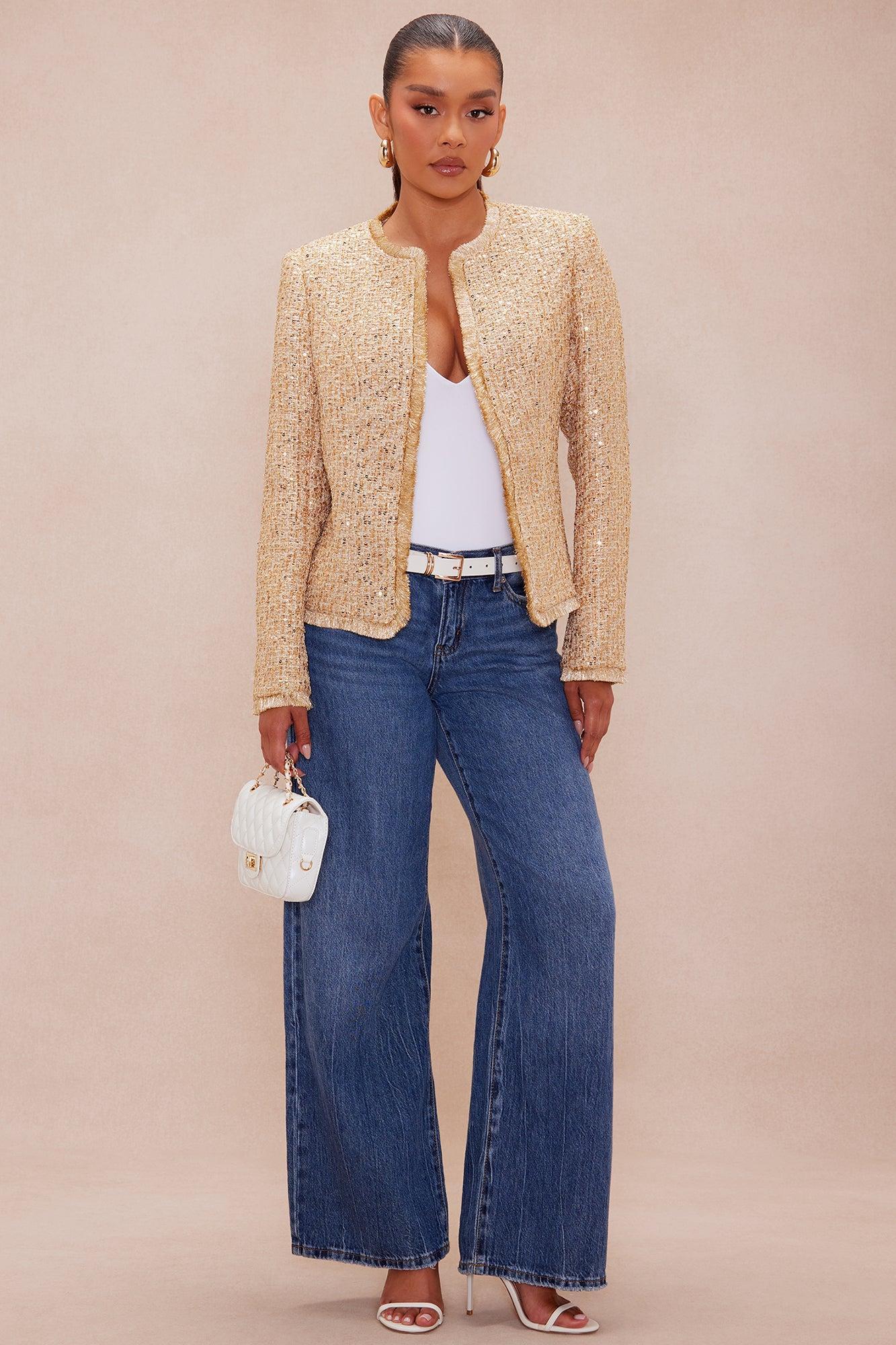 Angelica Fringe Tweed Jacket - Gold Product Image