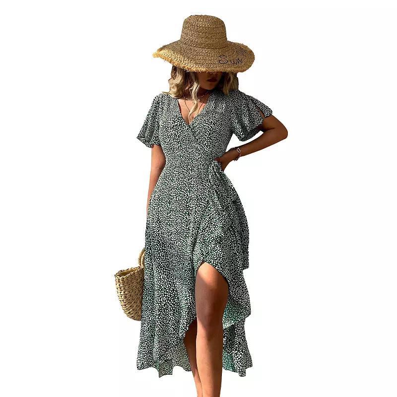 Women's Cupshe Flared Sleeve V-neck Ditsy Dress, Size: Large, Black Product Image