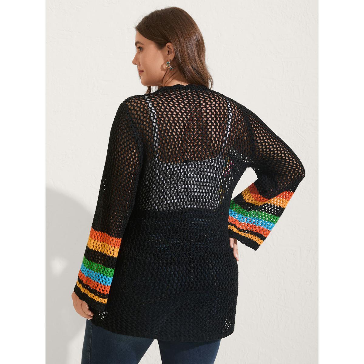 Plus Size Colorful Floral Crochet Tie Knit Cardigan Black Women Loose Long Sleeve Vacation Cardigans BloomChic 10/M Product Image