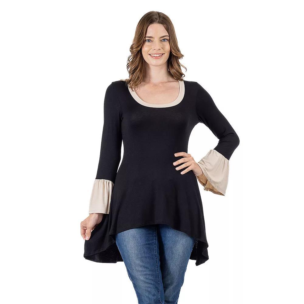 Women's 24Seven Comfort Apparel Bell Sleeve Hi-Low Tunic Top, Size: Large, Black Product Image