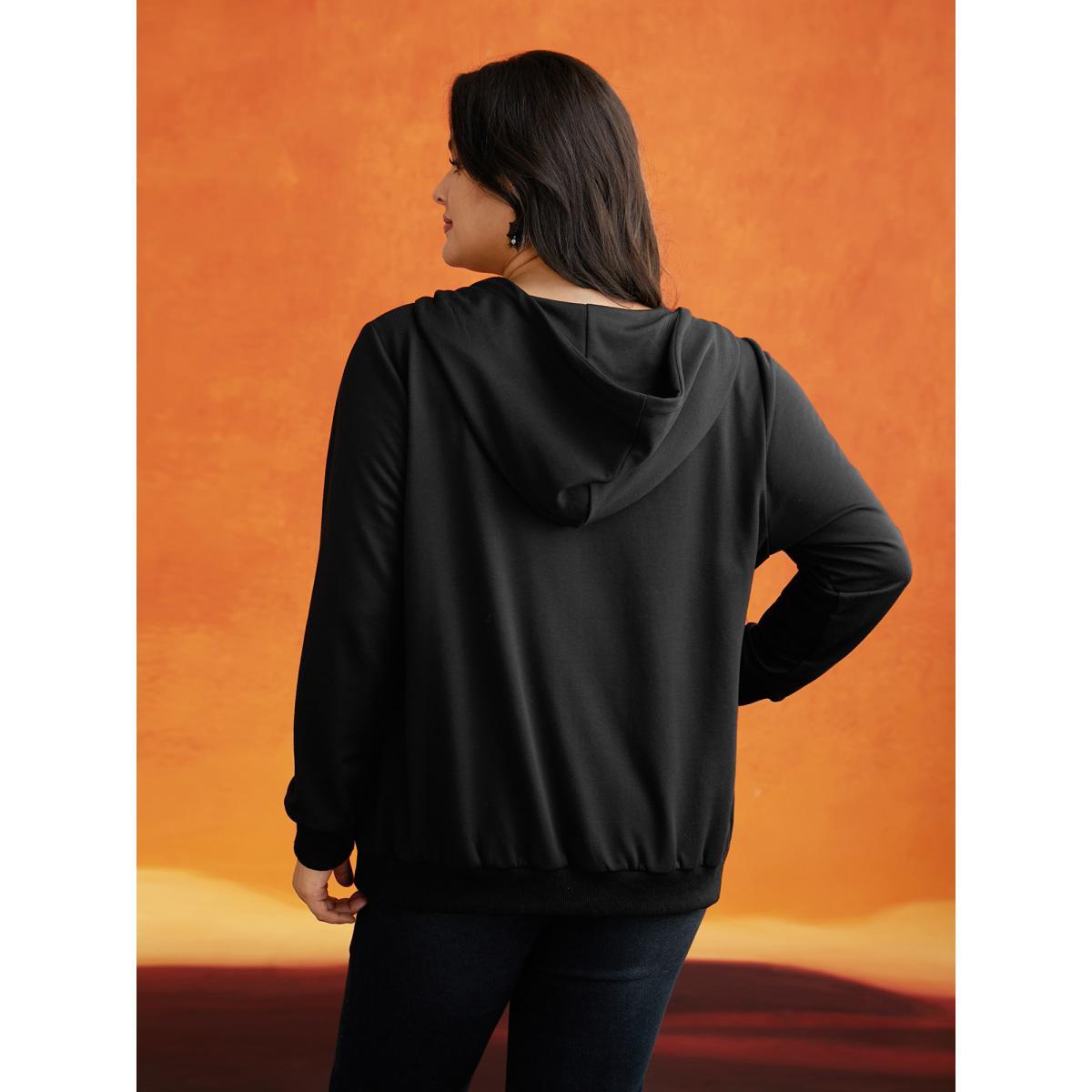 Plus Size Diamond Embellished Spiderweb Zipper Sweatshirt Women Black Casual Rhinestone detailing Loose Hooded Everyday Sweatshirts BloomChic 22-24/3X Product Image