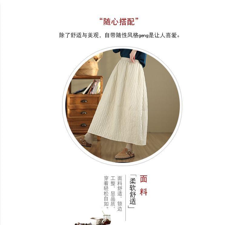 Elastic Waist Plain Padded Midi A-Line Skirt Product Image