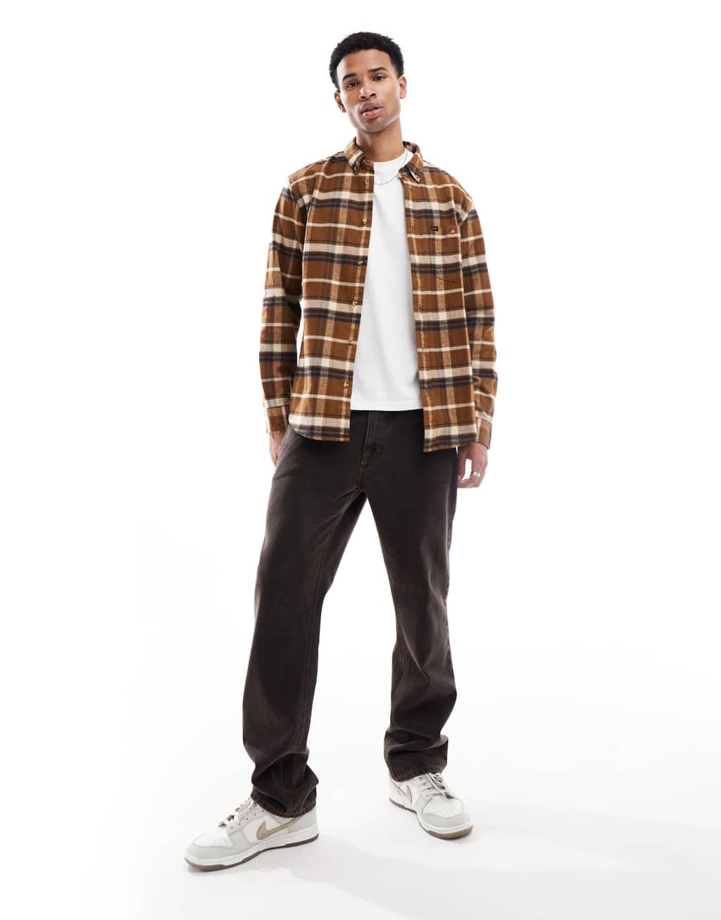 Lee riveted check flannel shirt relaxed fit in tan Product Image