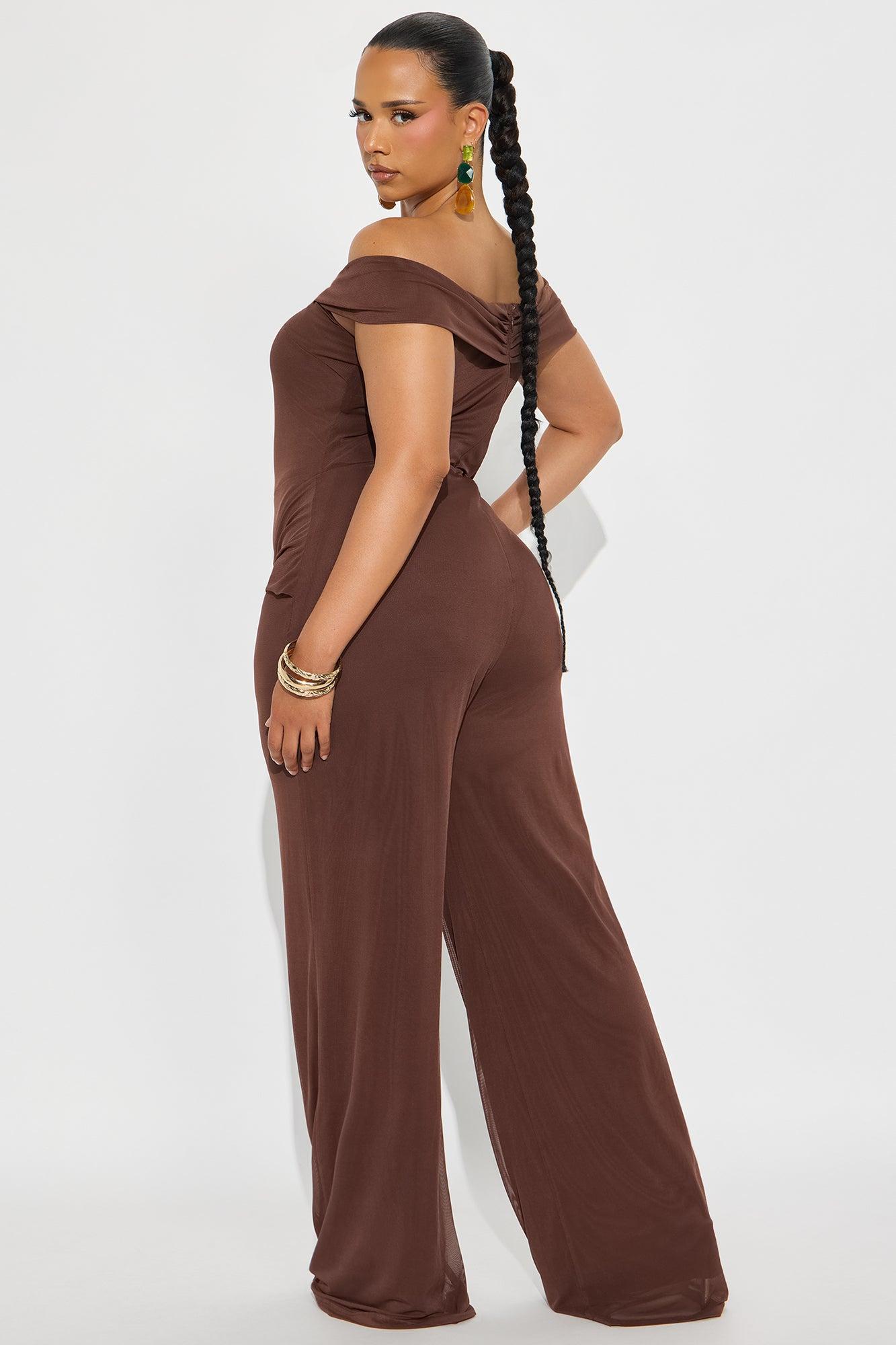 Elena Off Shoulder Wide Leg Jumpsuit - Chocolate Product Image