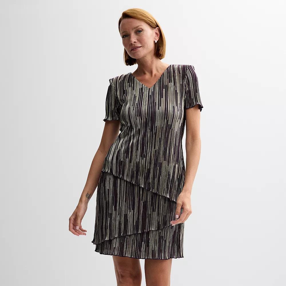 Women's Connected Apparel Short Sleeve Tiered Mini Dress, Size: 14, Eggplant Product Image