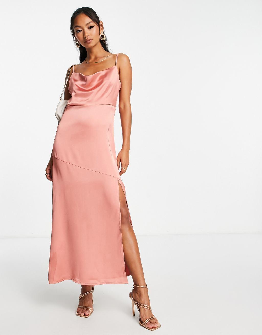Pretty Lavish satin cowl neck midaxi dress Product Image