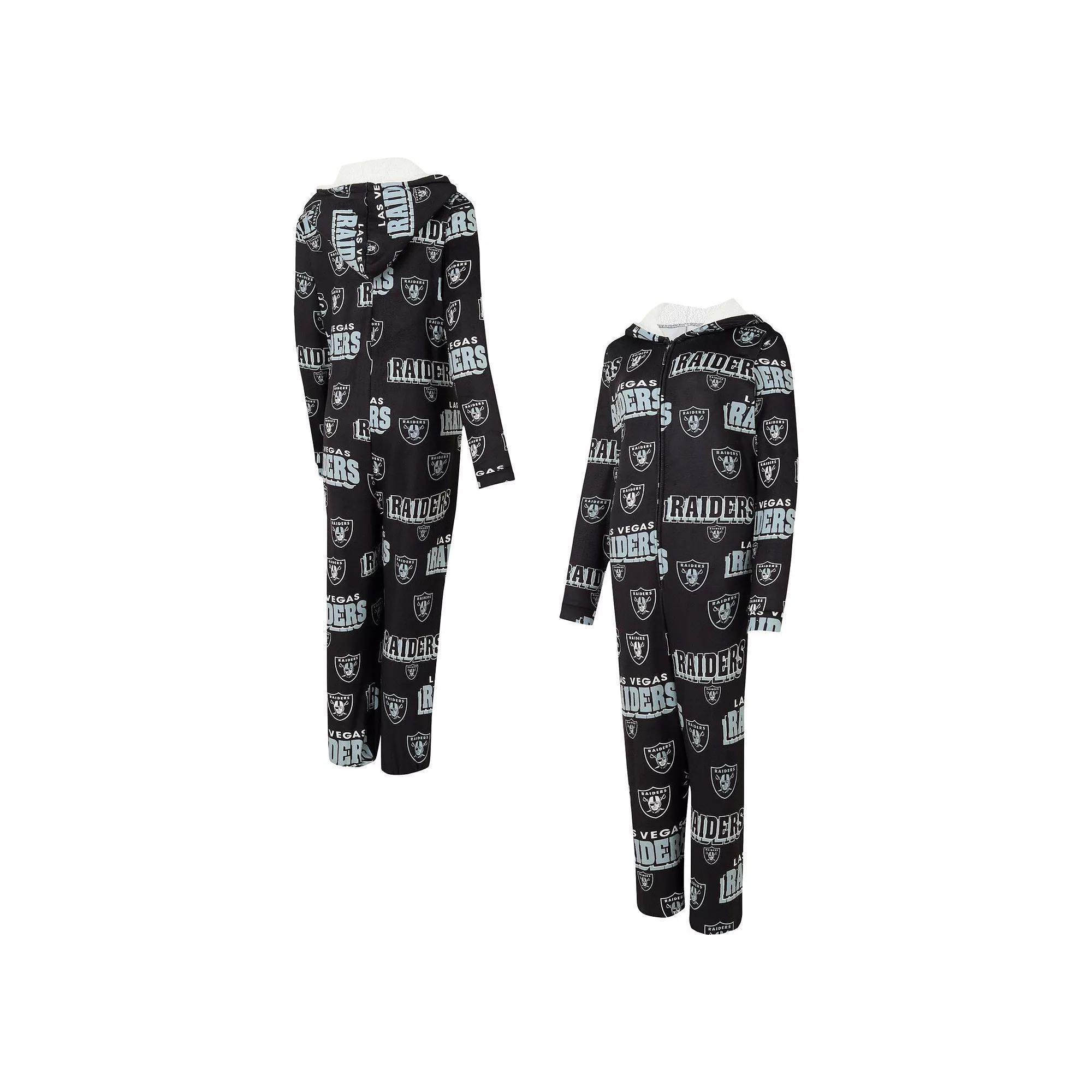 Women's Concepts Sport Black Las Vegas Raiders Roadway Allover Print Microfleece Full-Zip Union Suit, Size: Large, Lvr Black Product Image