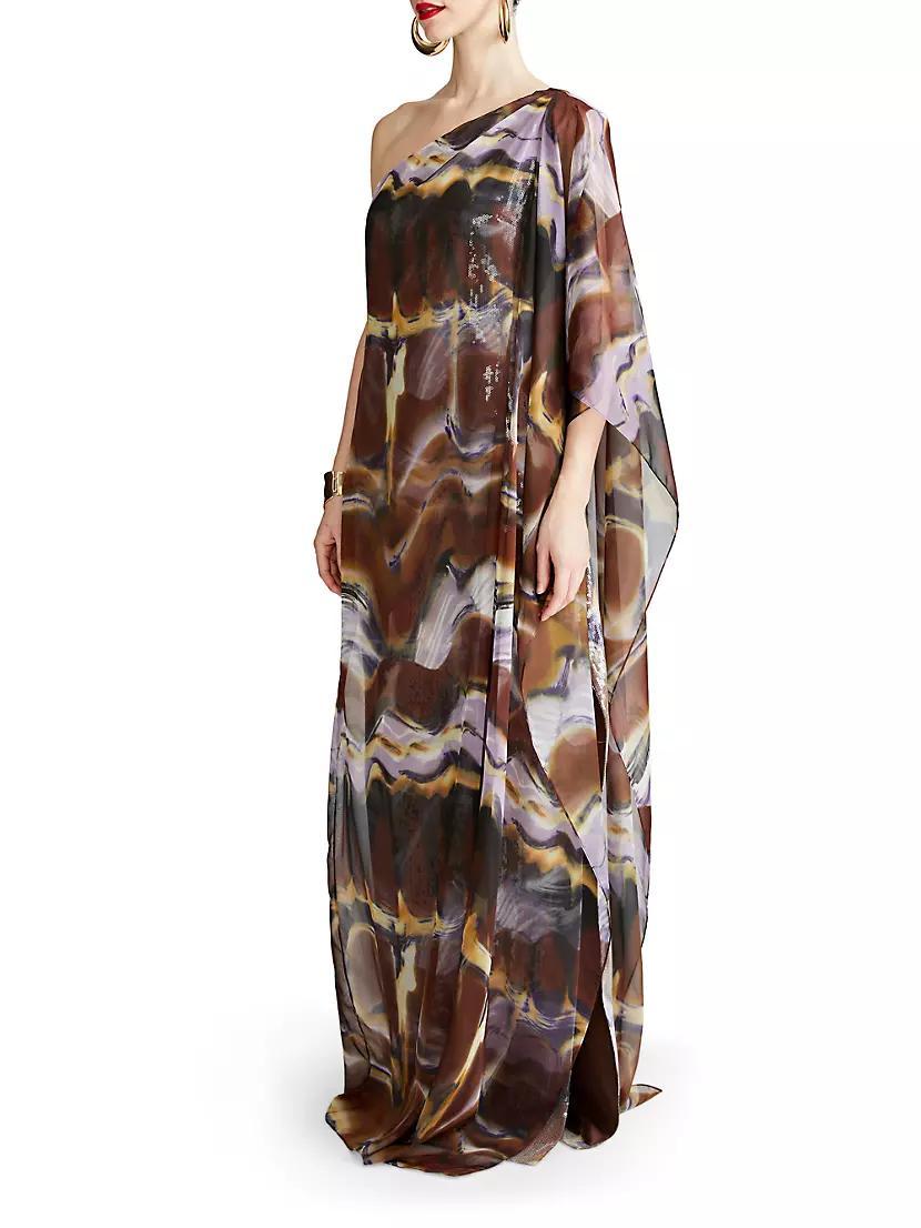 Ushi Sequin Chiffon One-Shoulder Gown Product Image