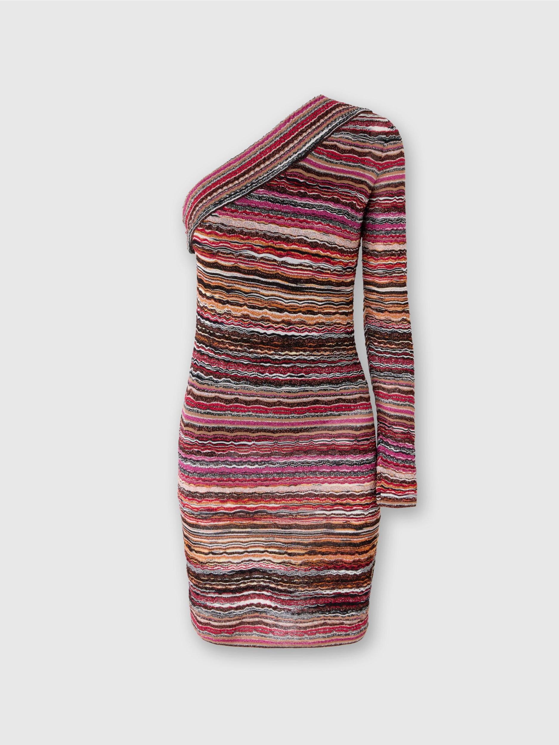 One-shoulder mini-dress in lamé embossed viscose with wave motif Product Image