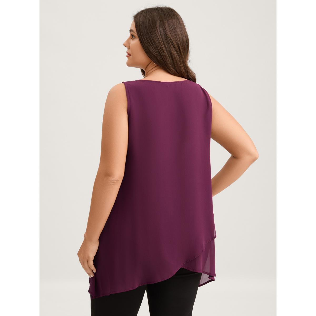 Plus Size Chiffon Overlap Hem V-Neck Tank Top Women Plum V-neck Everyday-Elegant Tank Tops Camis BloomChic 28/5X Product Image
