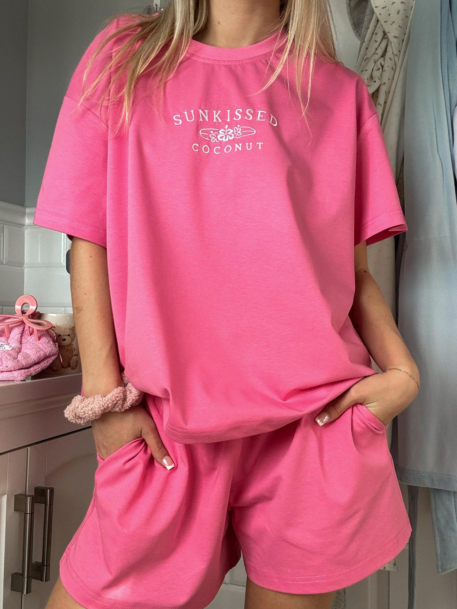 Malibu Pink Basic Watercolor Embroider Tee Product Image