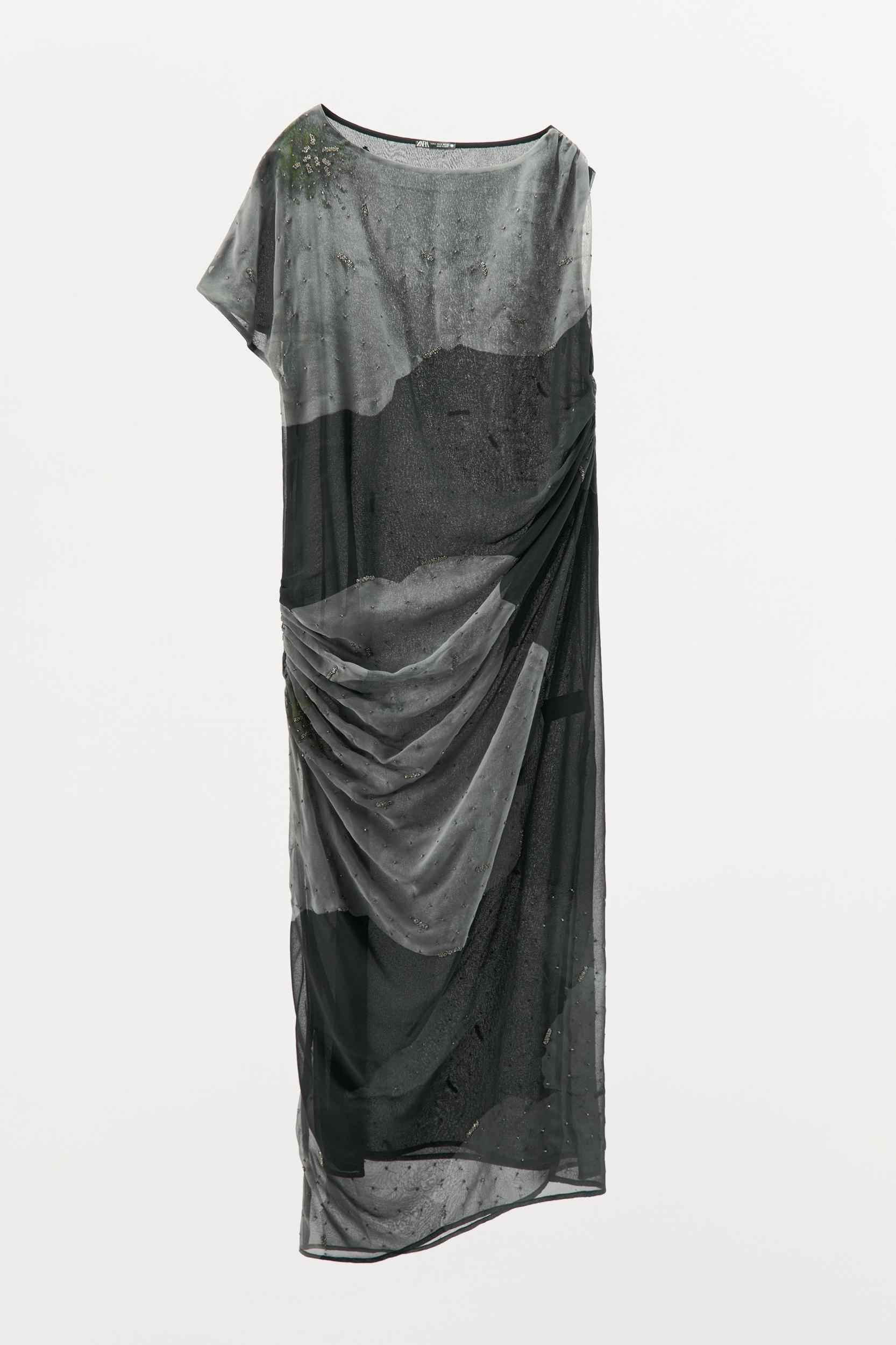 BEADED DRAPED DRESS Product Image