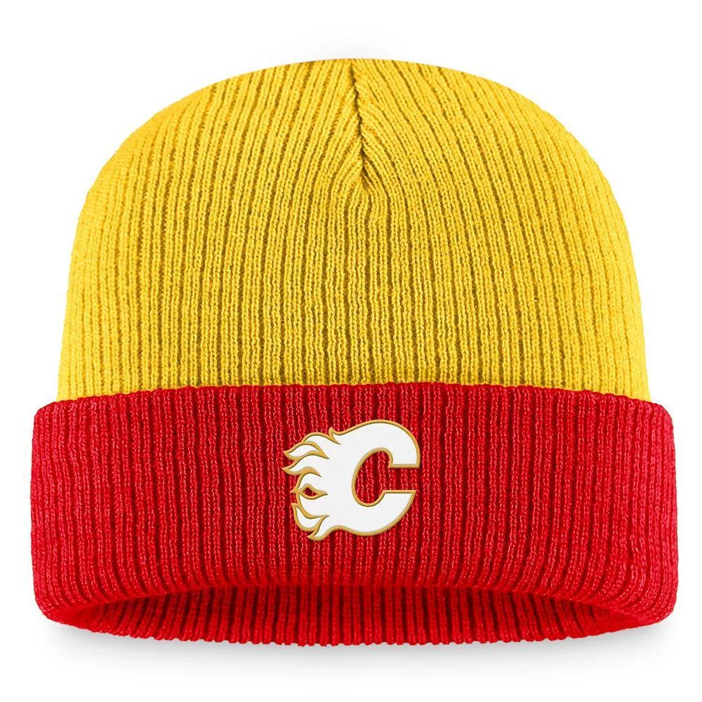Men's Fanatics Branded  Yellow/Red Calgary Flames Heritage Vintage Cuffed Knit Hat, Flm Yellow Product Image