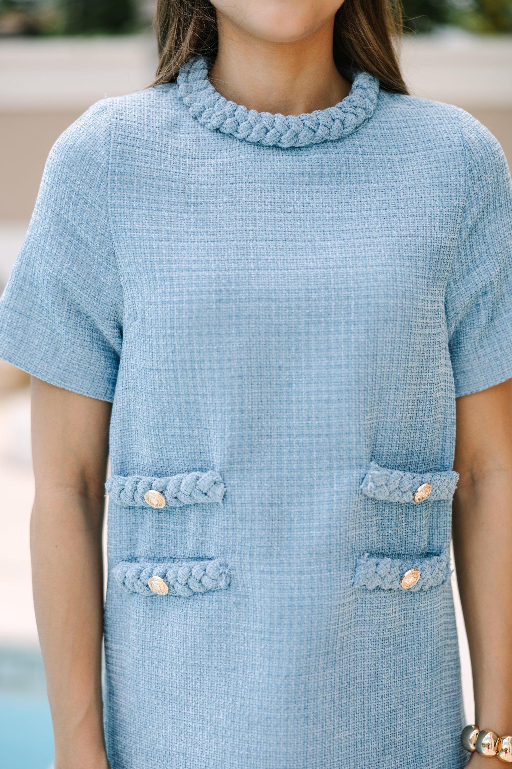 Ask You Out Light Blue Tweed Dress Female Product Image