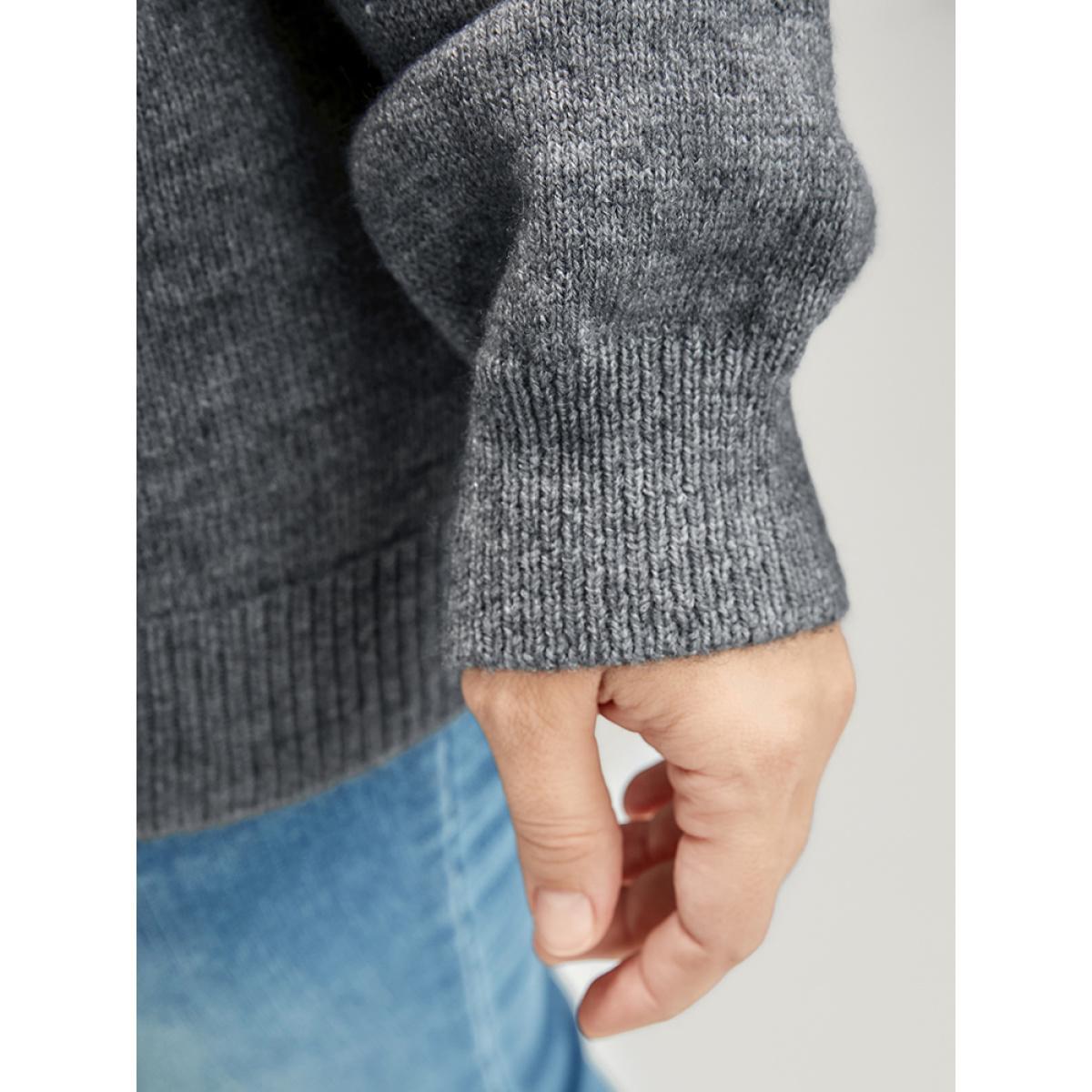 Plus Size Solid Pointelle Knit Foldover Off Shoulder Knit Top Gray Women Elegant Long Sleeve One-shoulder neck Dailywear Pullovers BloomChic 30/6X Product Image