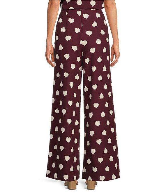 Tara Jarmon Positivo Stretch Woven Heart Print Mid Rise Wide-Leg Pant Product Image