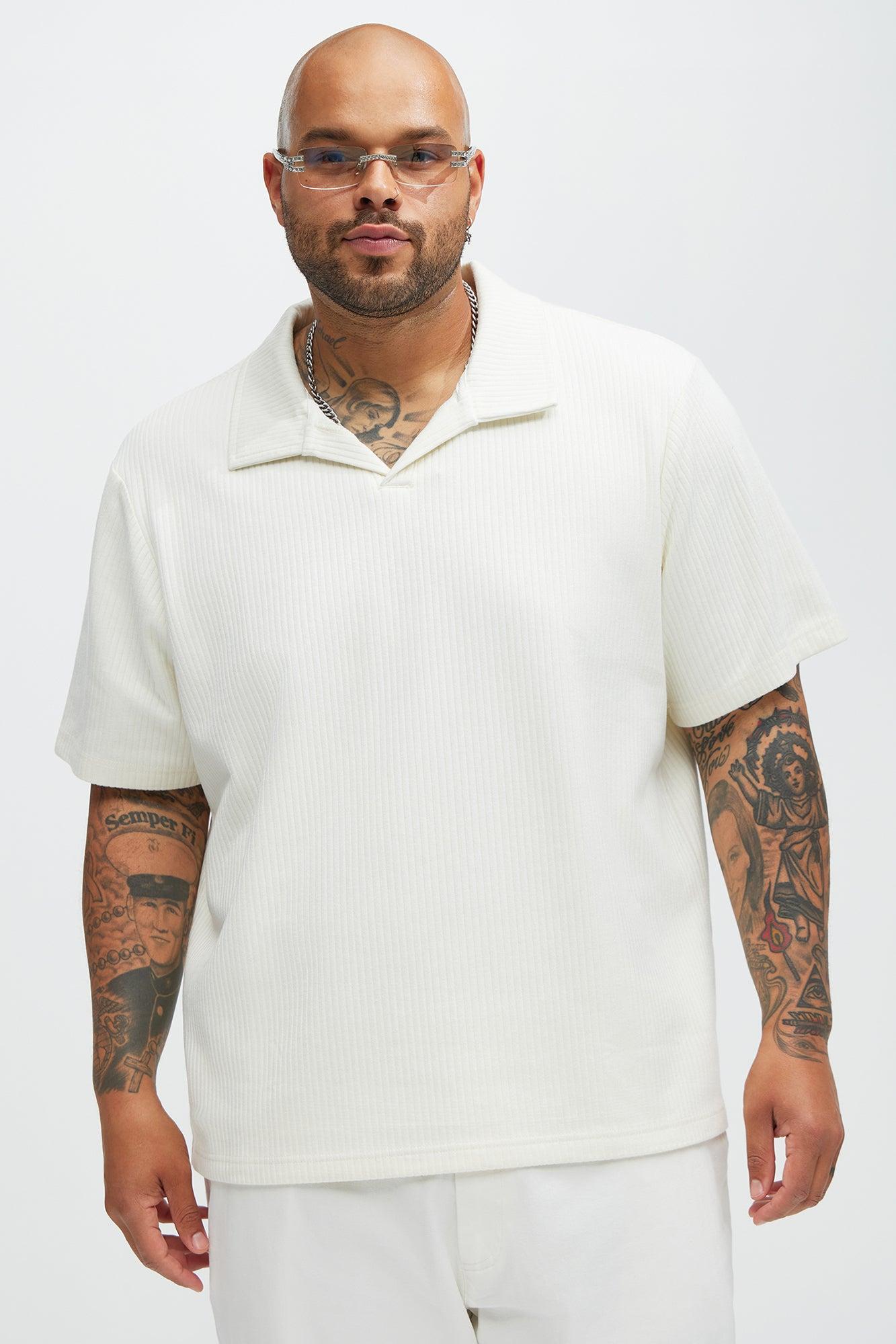 Franklin Stripe Knit Johnny Collar Shirt - Cream Product Image