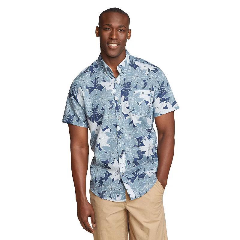 Men's Eddie Bauer Baja Print Short Sleeve Button-Down Shirt, Size: Small, Tile Blue Product Image