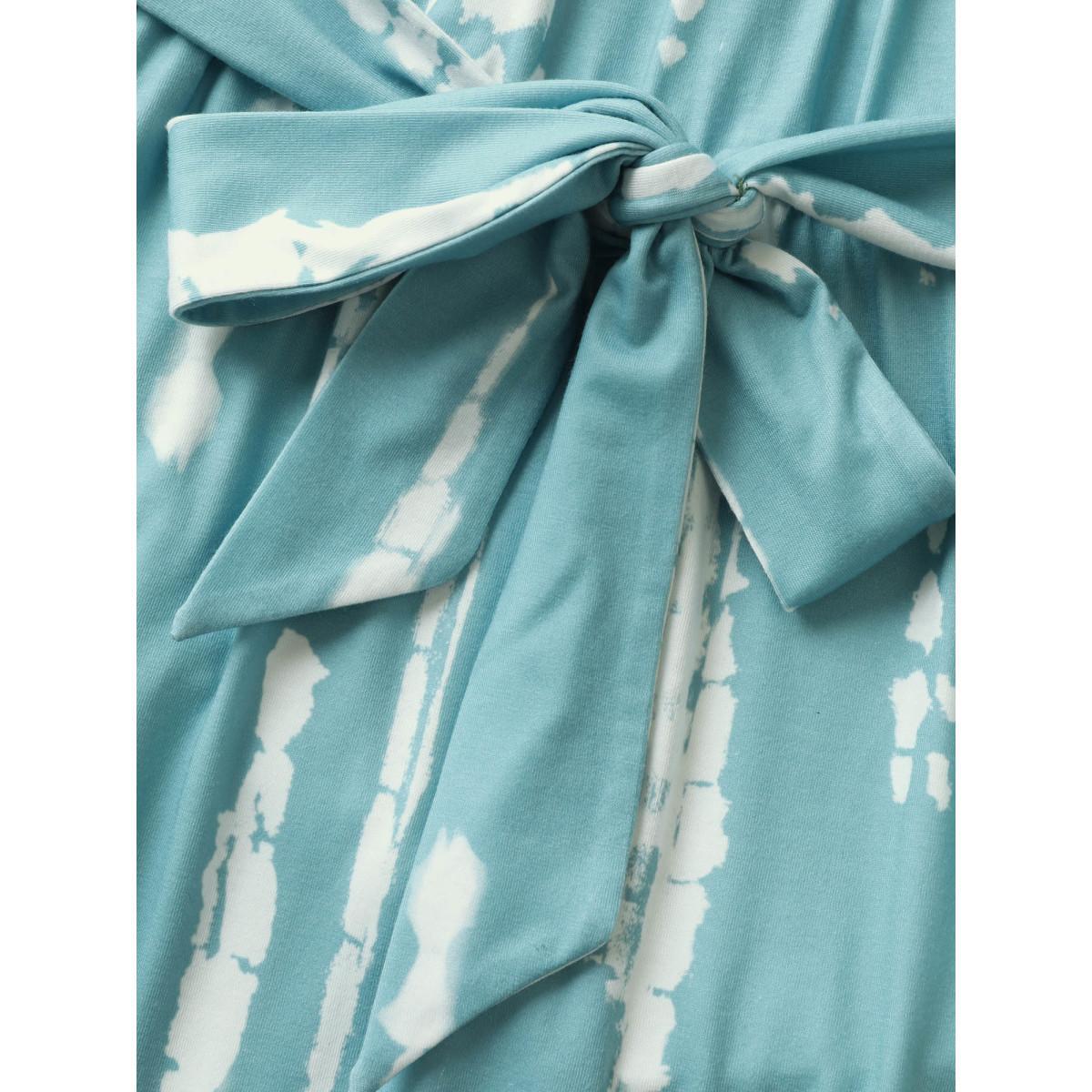 Plus Size Tie Dye Halter Neck Belted Gathered Dress LightBlue Women Casual Gathered Halter neck Sleeveless Curvy BloomChic 10/M Product Image
