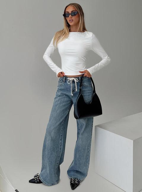 Mellowed Out Low Rise Straight Leg Jeans Mid Blue Product Image