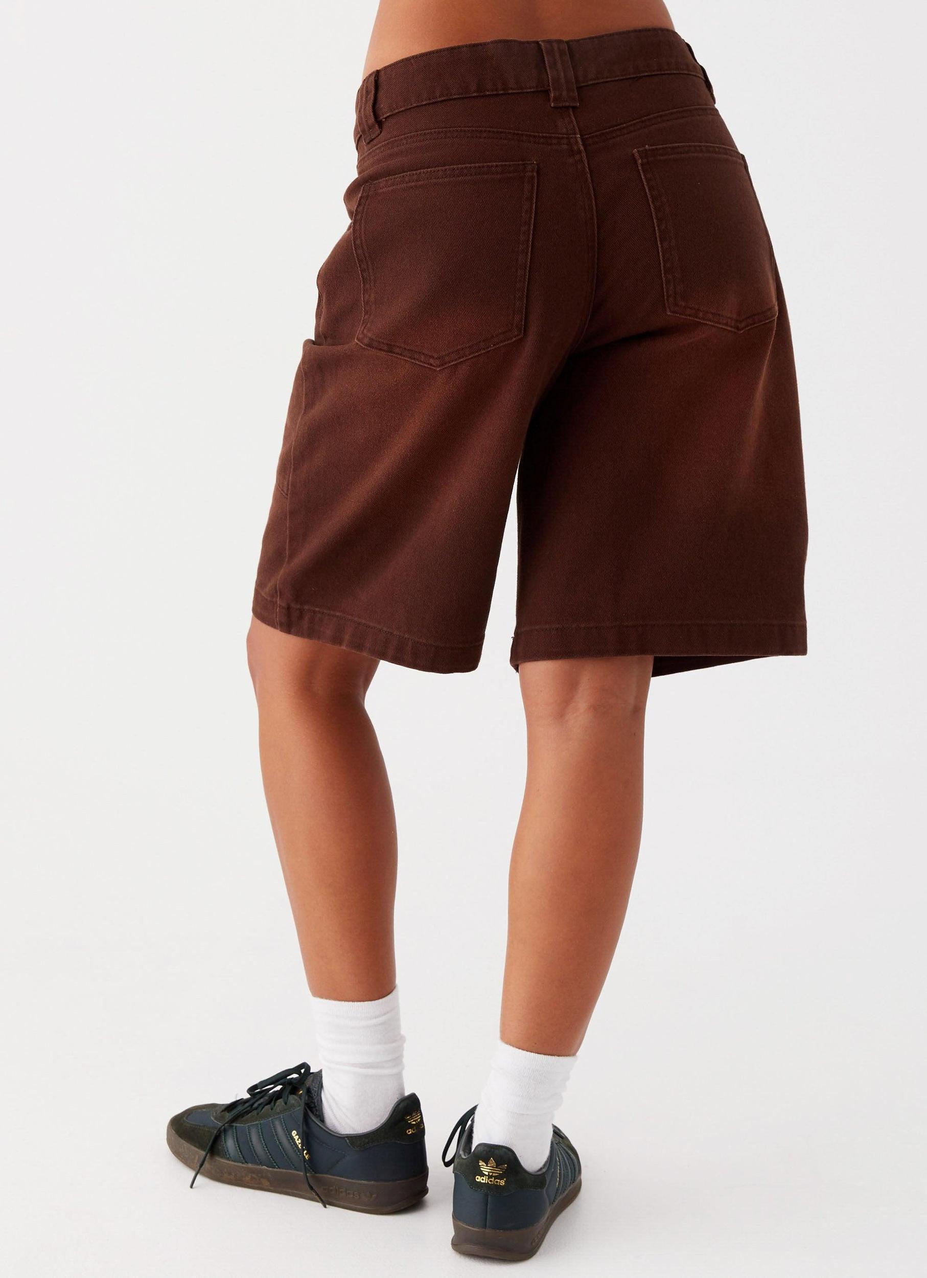 Heading South Denim Jorts - Brown Product Image
