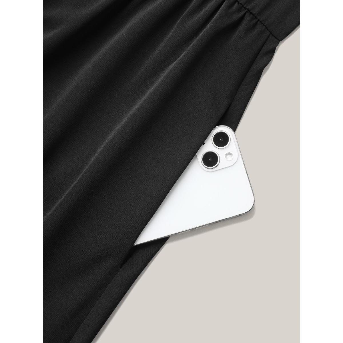 Plus Size Cut-Out Sleeve Beaded Pockets Midi Dress Black Women At the Office Tie knot V-neck Short sleeve Curvy BloomChic 18-20/2X Product Image