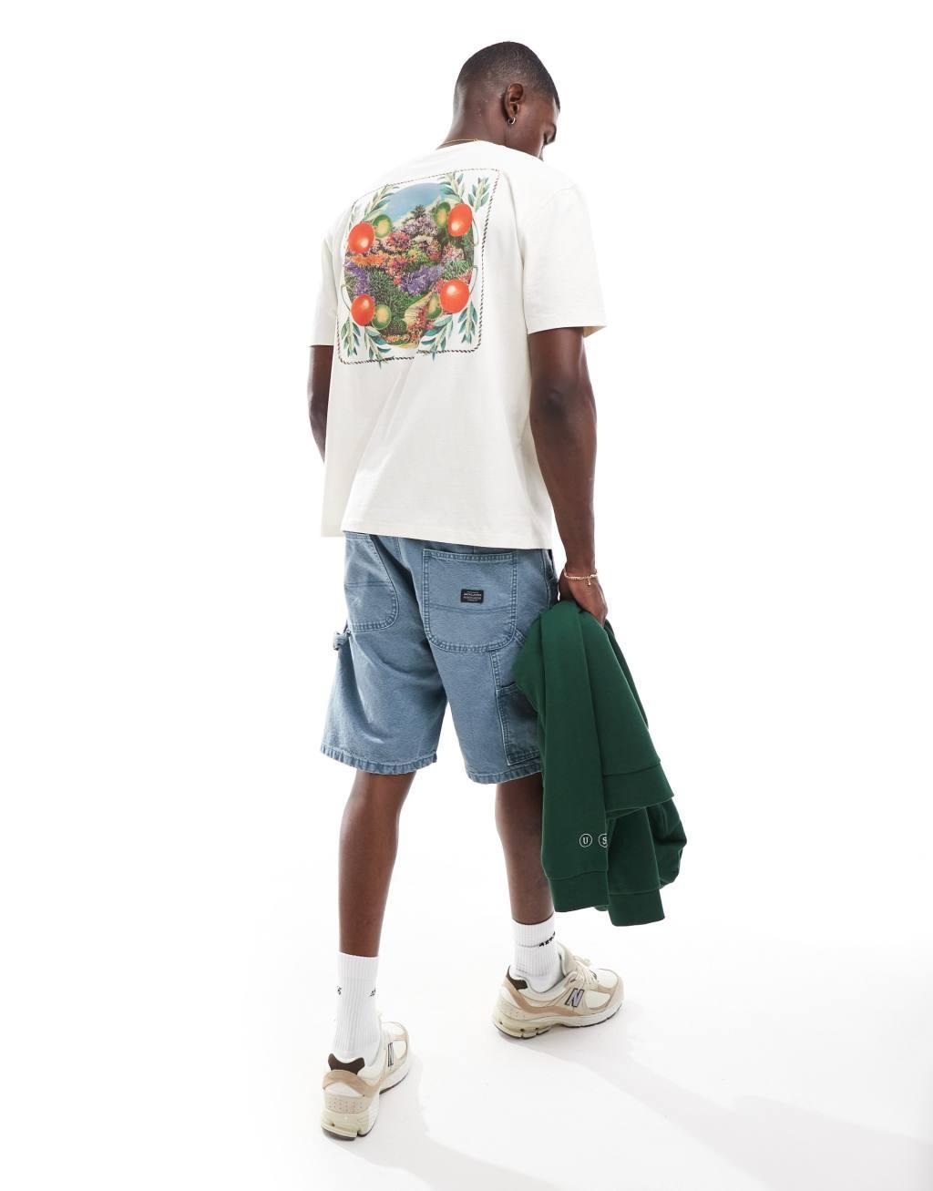 ASOS DESIGN relaxed t-shirt with floral back print in off white Product Image