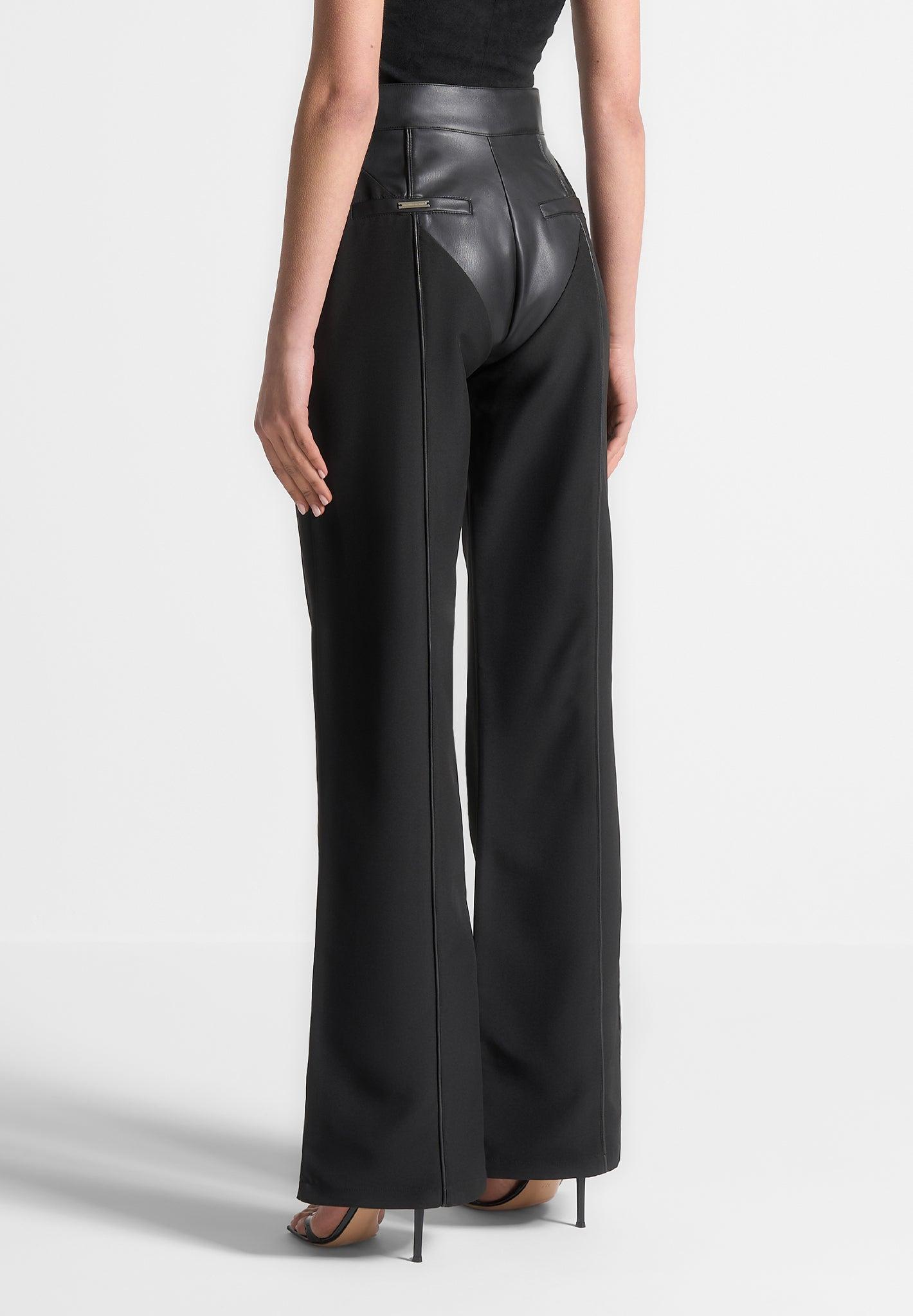 Leather & Woven Trousers - Black Female Product Image