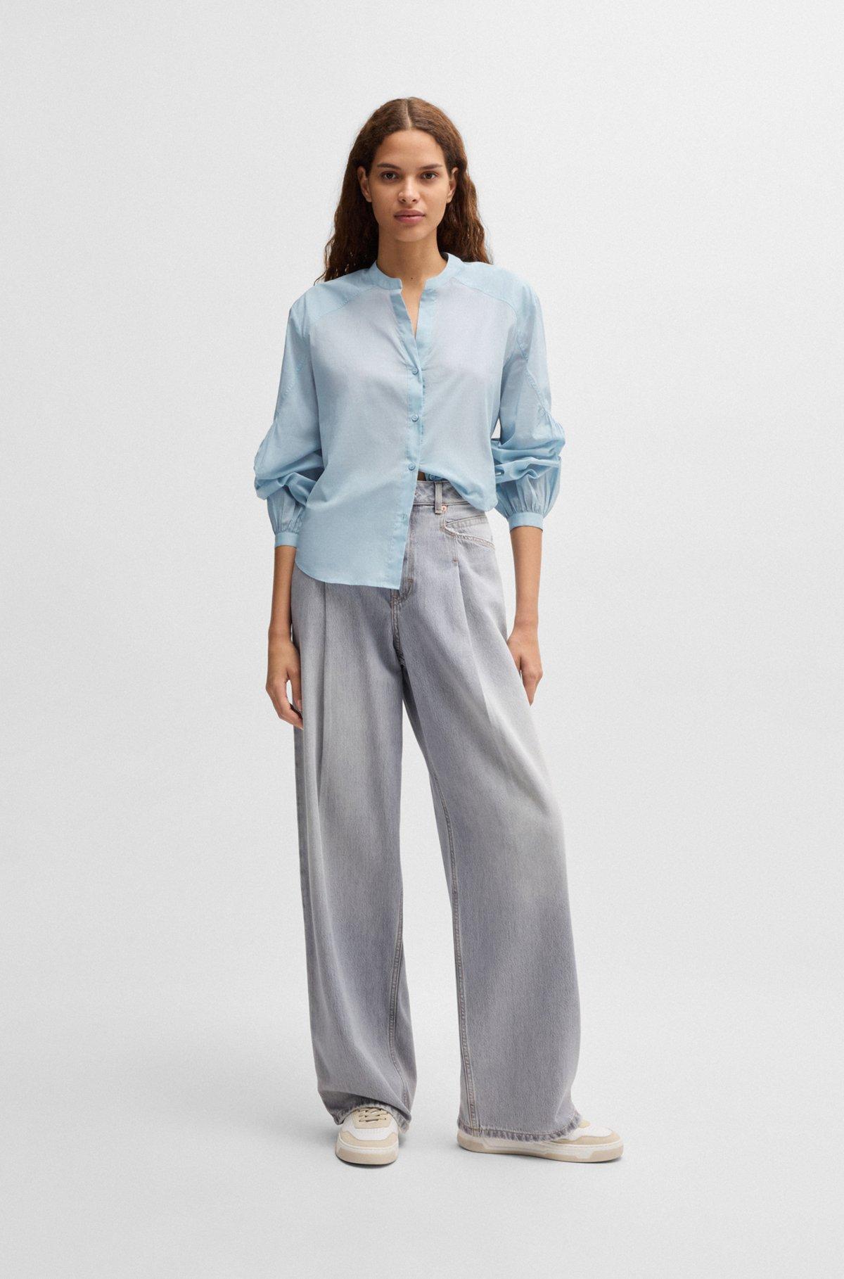 Regular-fit blouse in cotton voile with wide sleeves Product Image