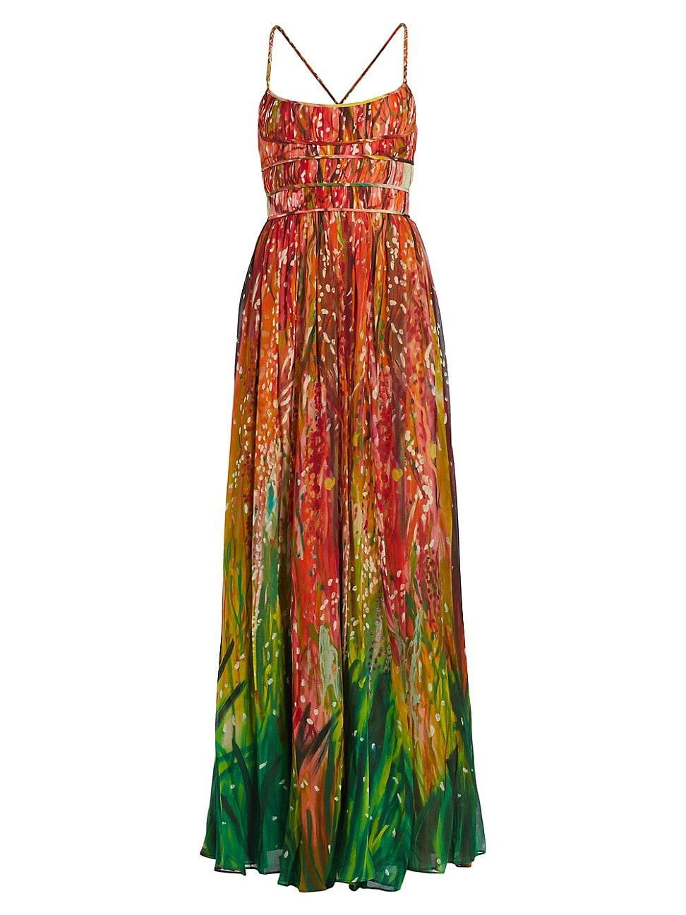 Rosie Multicolor Silk Tiered Cross-Back Gown Product Image