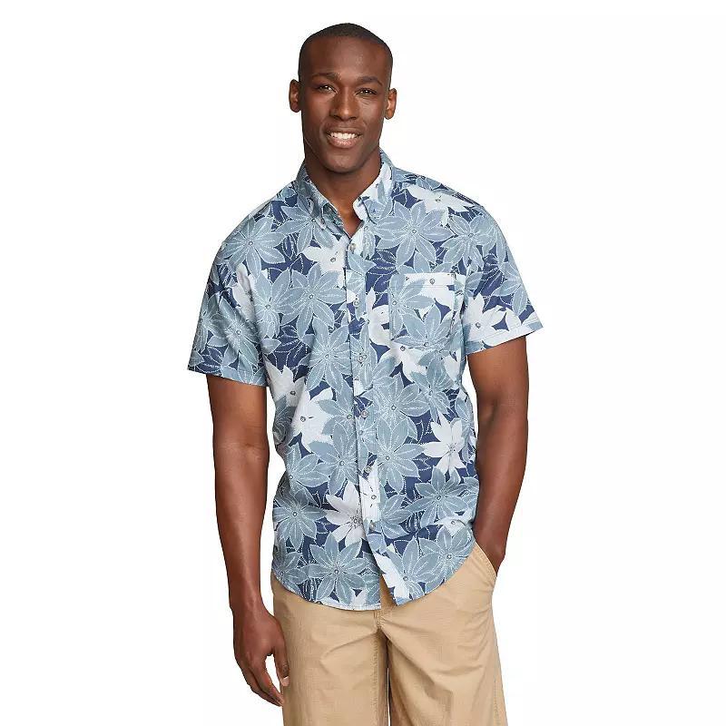 Men's Eddie Bauer Baja Print Short Sleeve Button-Down Shirt, Size: Small, Tile Blue Product Image
