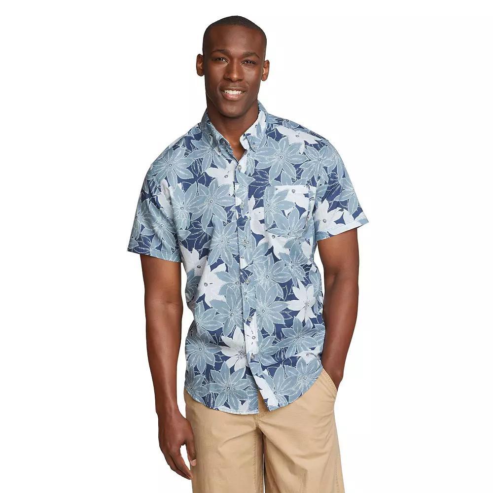 Men's Eddie Bauer Baja Print Short Sleeve Button-Down Shirt, Size: Small, Tile Blue Product Image