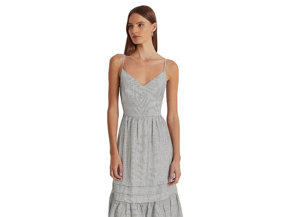 Lauren Ralph Lauren Striped Bow-Back Linen Dress White) Women's Clothing Product Image