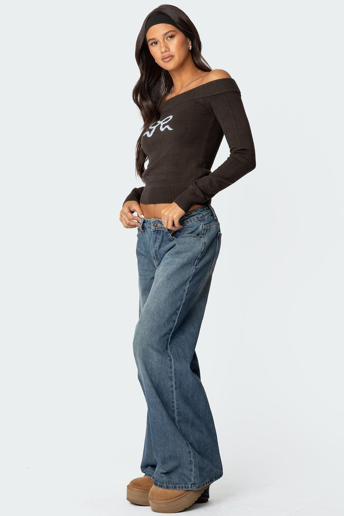 Tj Off Shoulder Knit Bow Top Product Image
