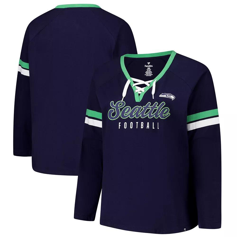 Women's Fanatics College Navy Seattle Seahawks Long Sleeve Lace-Up V-Neck T-Shirt, Size: 1XL, Team Product Image