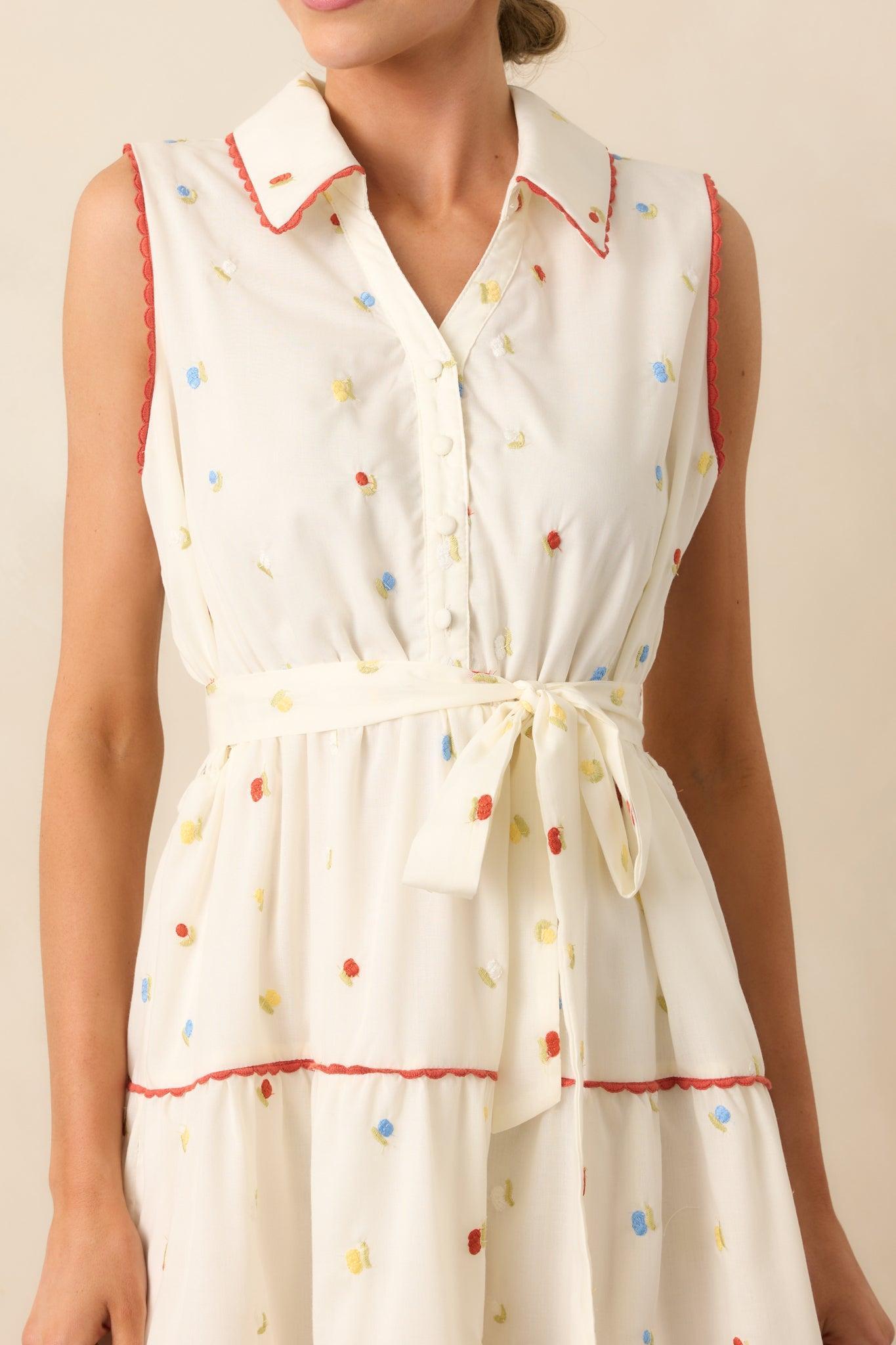 Sunlit Soirée Ivory Floral Collared Maxi Dress Product Image