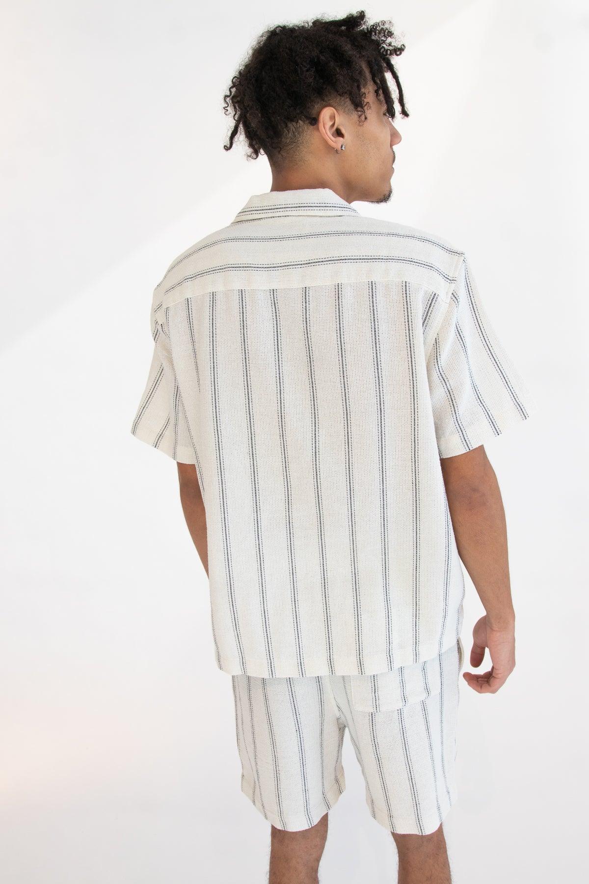 Black Striped Textured Woven Button Up Shirt Product Image