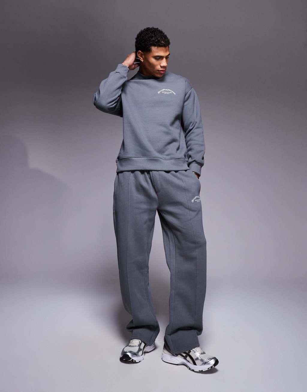 Good For Nothing core double branded sweatshirt in smoked gray - part of a set Product Image