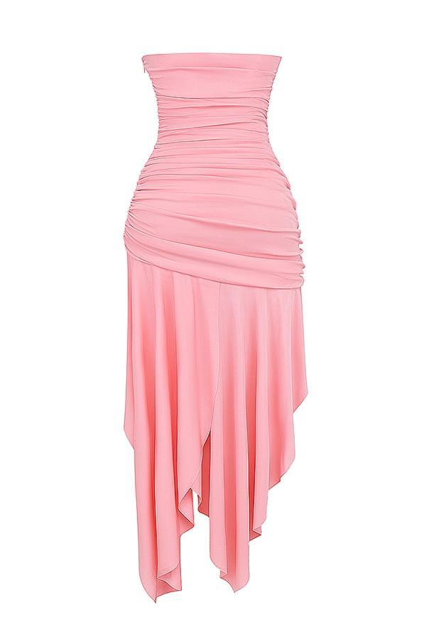Ivana  apricot gathered asymmetric dress Product Image