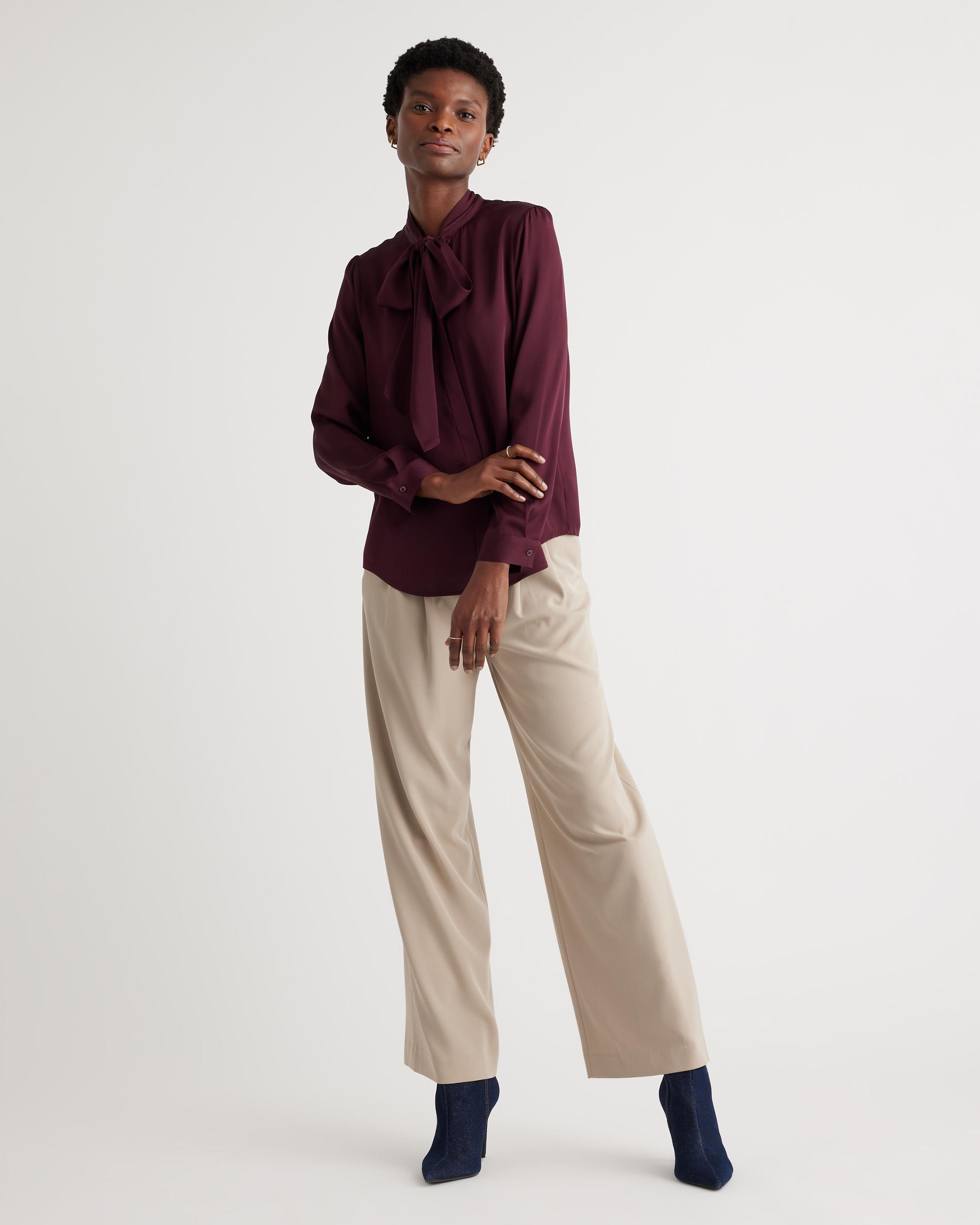 Quince | Women's Washable Stretch Silk Tie Neck Blouse Product Image