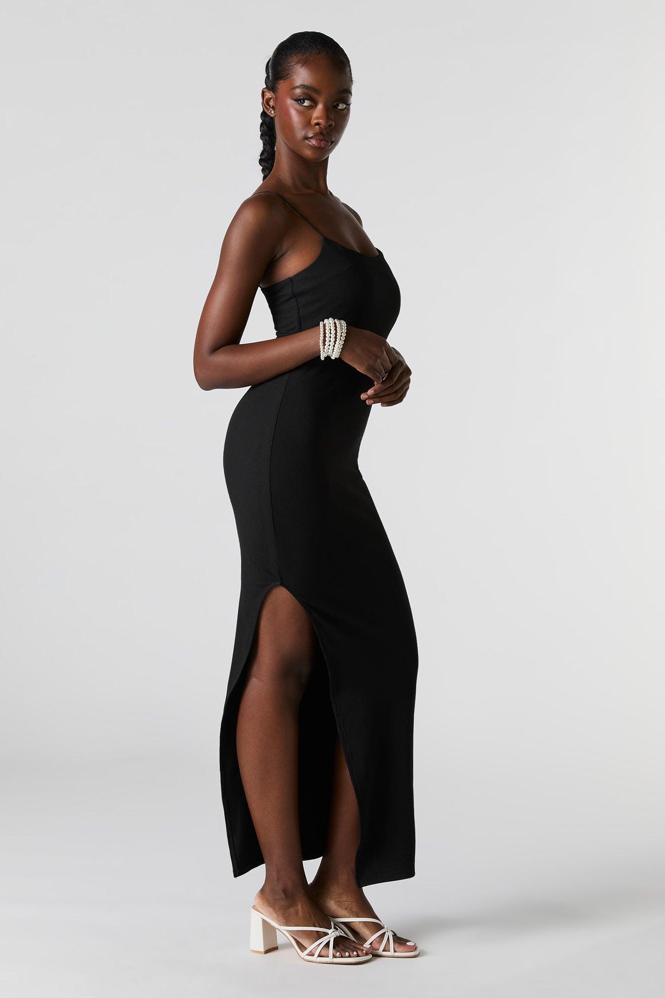 Ribbed Slit Bodycon Maxi Dress Female Product Image